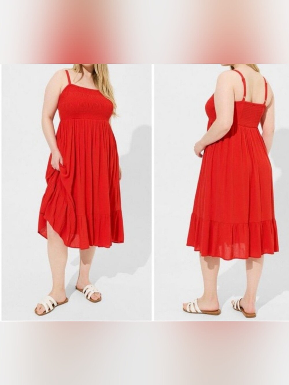 Torrid Smocked Red Sundress Lined 2 2X Adjustable Straps Midi